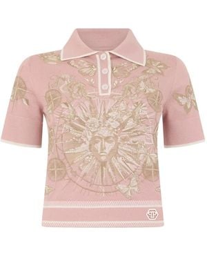 Philipp Plein Embroidery Butterfly Tattoo Polo Shirt - Pink
