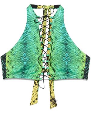 Noire Swimwear Top de bikini con estampado de serpiente - Verde