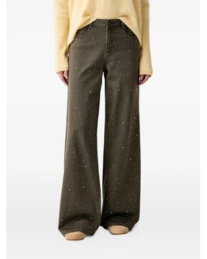 Joseph Ribkoff Rhinestone-Embellished Wide-Leg Jeans - Green