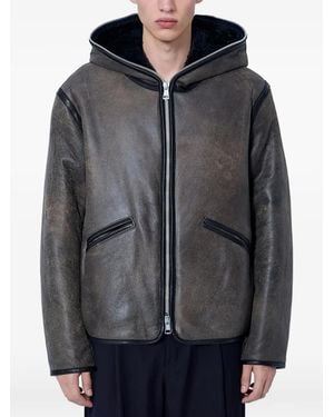 Our Legacy Hooded Zip-Up Leather Jacket - Grey