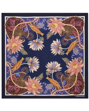 Ferragamo Water Lilies Printed Scarf - Blue