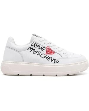Love Moschino Logo-Print Leather Trainers - White