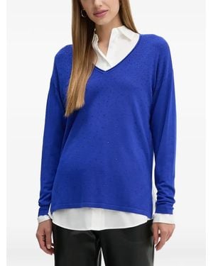 Joseph Ribkoff Embellished V-Neck Knitwear - Blue