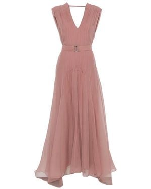 Brunello Cucinelli V-Neck Belted Dress - Pink