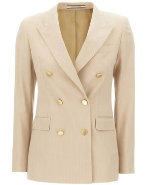Tagliatore Pinstriped Double-Breasted Blazer - Natural