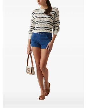 Guess Valerie Striped Pointelle-Knit Sweater - Blue