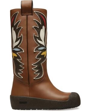 Bally Winged-Inlay Leather Boots - Brown