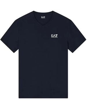 EA7 Logo-Print V-Neck T-Shirt - Blue