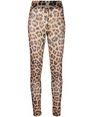 Philipp Plein Leopard-Print Semi-Sheer Leggings - Natural