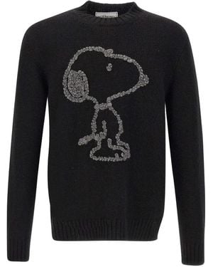 Iceberg Snoopy-Embroidered Crew-Neck Sweater - Black