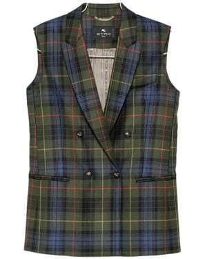 Etro Tartan Double-Breasted Gilet - Green