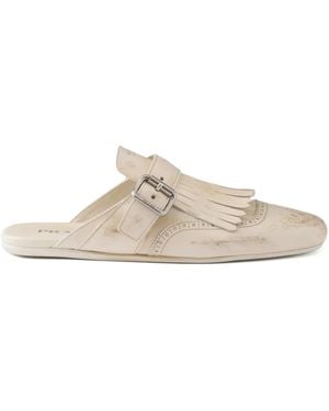 Prada Mules En Cuir À Franges Shuffle - Blanc