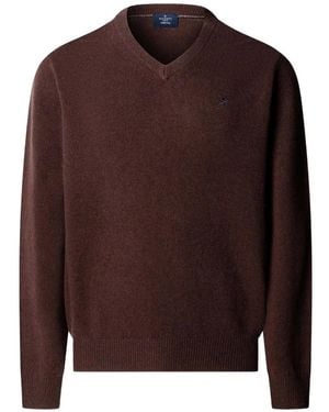 Hackett Pull À Col V En Laine D'Agneau - Brown