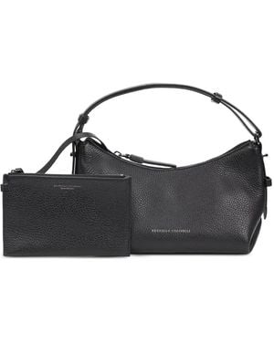 Brunello Cucinelli Grained-Leather Shoulder Bag - Black