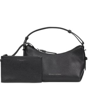 Brunello Cucinelli Grained-Leather Shoulder Bag - Black