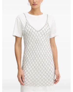 Pinko Embellished-net Mini Dress - White