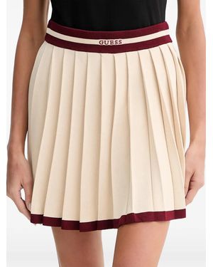 Guess Logo-Waistband Pleated Mini Skirt - Natural