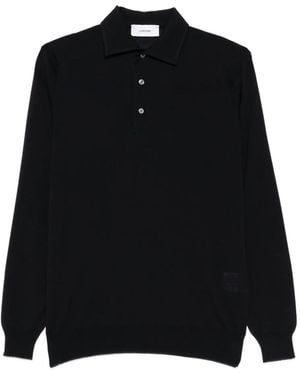 Lardini Long-Sleeve Wool Polo Shirt - Black