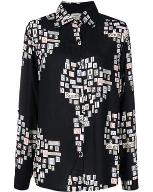 Amir Slama Graphic-Print Long-Sleeve Shirt - Black