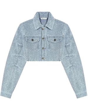 Manière De Voir Catherine Cropped Bouclé Denim Jacket - Blue