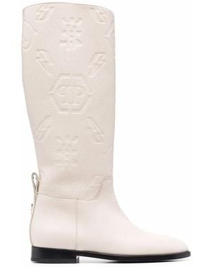 Philipp Plein Embossed-logo Knee-high Boots - White