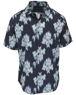Vince Floral-Print Short-Sleeve Button-Down Cotton Shirt - Blue