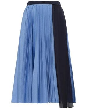 Sacai Draped-Detail Pleated Midi Skirt - Blue