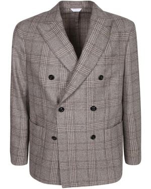 Boglioli Check-Pattern Double-Breasted Blazer - Grey