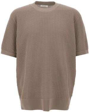 Kangra Honeycomb-Stitch Short-Sleeve Sweater - Brown
