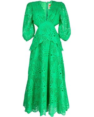 FARM Rio Richelieu Broderie Anglaise Cotton Dress - Green