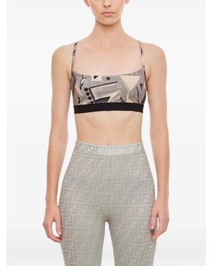 Fendi Abstract-Print Sports Bra - Gris