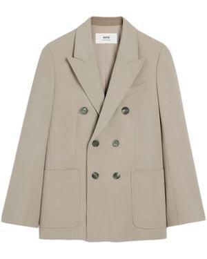 Ami Paris Double-Breasted Peak-Lapel Blazer - Natural
