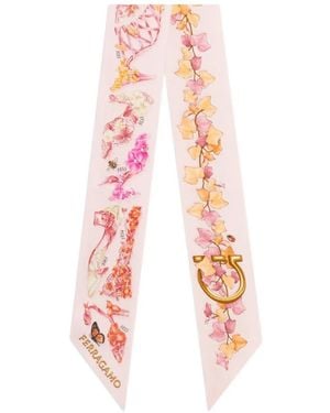 Ferragamo Eden Shoes-Print Silk Mini Bandeau - White
