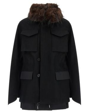 Sacai Faux-Fur Collar Jacket - Black