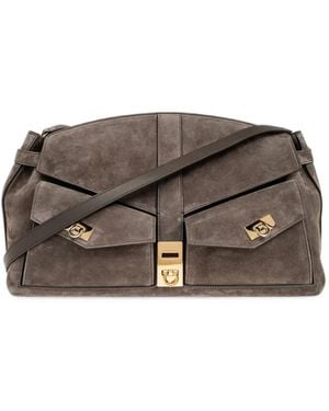 Ferragamo Hug Suede Shoulder Bag - Grey