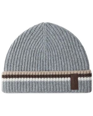 Paul & Shark Ribbed Striped Beanie Hat - Grey