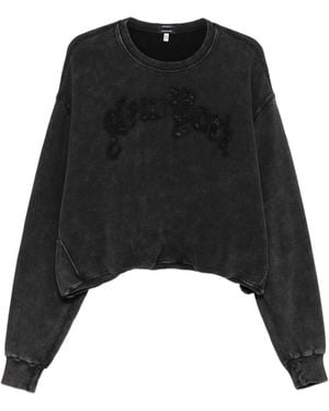 R13 Felpa Crop Con Ricamo - Nero