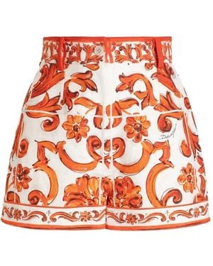 Dolce & Gabbana Majolica-Print Mat Bermuda Shorts - Red