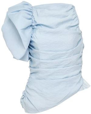 Pushbutton Gathered One-Shoulder Top - Blue