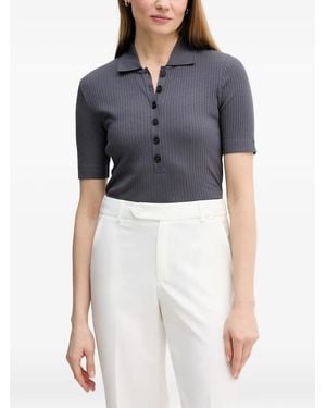 Marc O' Polo Ribbed-Knit Polo Shirt - Grey