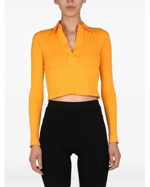 Helmut Lang Collared Ribbed Top - Orange