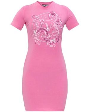 Versace Jeans Couture Embellished Graphic T-Shirt Dress - Pink