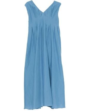 Max Mara Pleated V-Neck Dress - Blue
