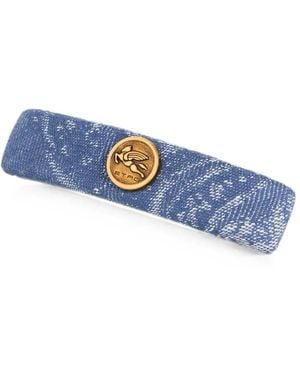 Etro Haarspange Aus Jacquard-Denim Mit Blattmotiv - Blau