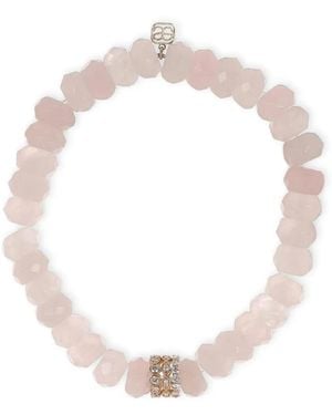 Sydney Evan Rondelle Rose Quartz And Diamond Bracelet - White