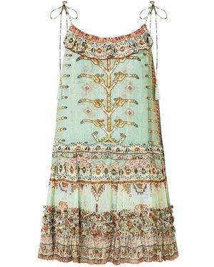 CAMILLA Gathered Tiered Frill Mini Dress - Green