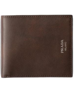 Prada Antiqued Leather Wallet - Brown