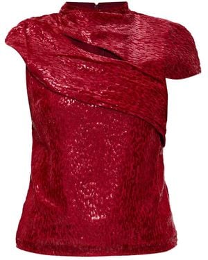 Self-Portrait Draped Lurex Blouse - Red