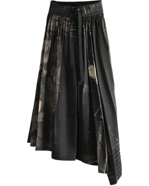 Y's Yohji Yamamoto Pleated Print Midi Skirt - Black