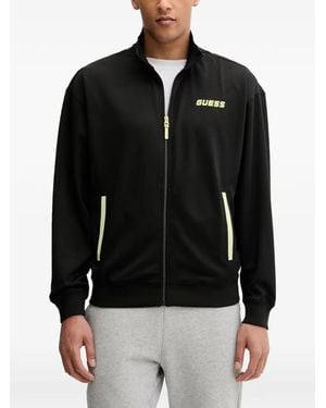 Guess Logo-Print Zip-Up Sweater - Black